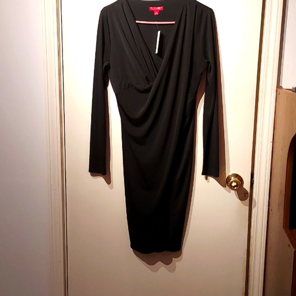 Little Black Dress Wrap around Front Long Sleeve  Dress Formal Medium NWT